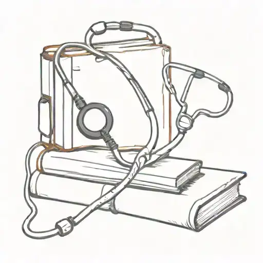 A stack of books with a stethoscope wrapped around them tattoo design idea