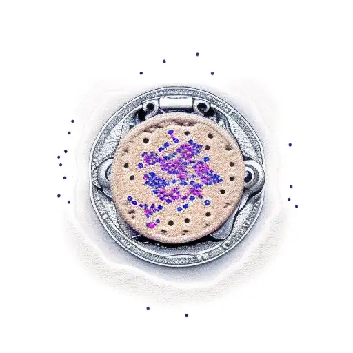 A Graham cracker inside of a salt shaker surrounded by purple dots tattoo design idea