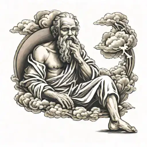 Socrates surrounded by akatsuki clouds tattoo design idea