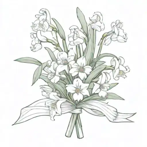 Snowdrops Carnations in a small bouquet with a ribbon tattoo design idea