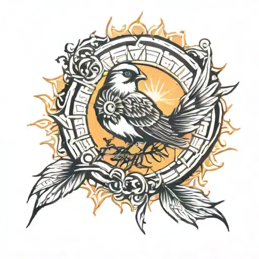 bird and sun tattoo design idea