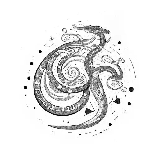 A cosmic serpent slithering through the constellations, representing the connection between music and the universe tattoo design idea