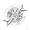 long 4 point star made with negative space, the center is white. NO border NO words NO color tattoo design idea