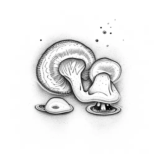 a meditating person geting energy from mushroom and opening the seven chakras tattoo design idea