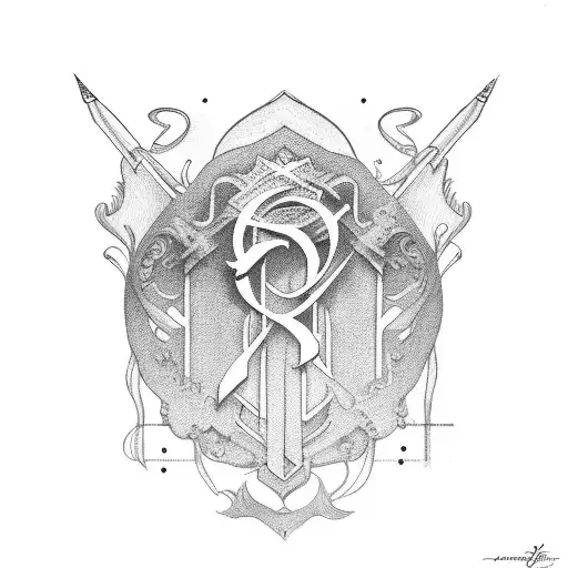 scroll with initials tattoo design idea