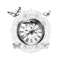smashed clock with butterflies and flowers  tattoo design idea