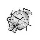 smashed clock with butterflies and flowers  tattoo design idea