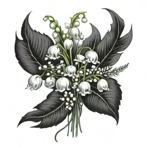 beautiful bouquet of lily of the valley and poppies with dwarf ferns tattoo design idea