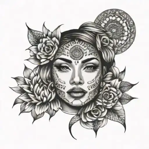 Mandala and woman face tattoo design idea