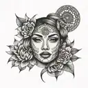 Mandala and woman face tattoo design idea