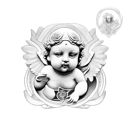Stone cherubs with banner tattoo design idea