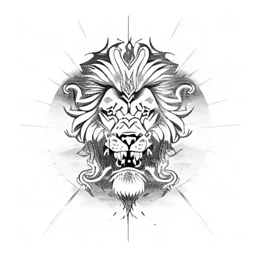 A lion and dragon engaged in a fierce kung fu battle in a sketch style tattoo design idea