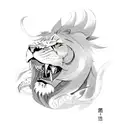 A lion and dragon engaged in a fierce kung fu battle in a sketch style tattoo design idea