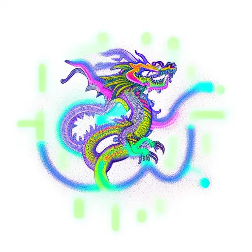 A new-school design of a neon-colored dragon DJ mixing music on a gaming controller tattoo design idea