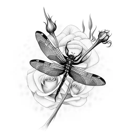 roses dragonfly  tattoo design idea