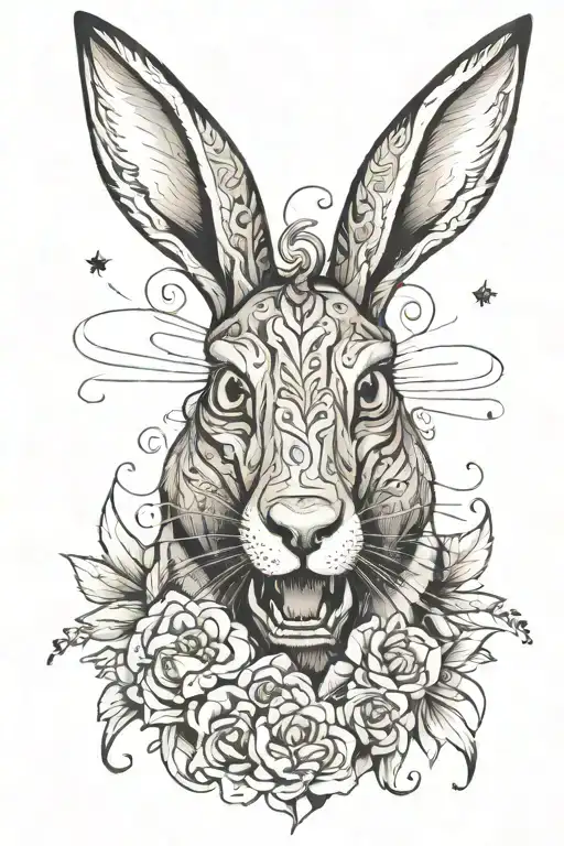 hare with canine teeth tattoo design idea