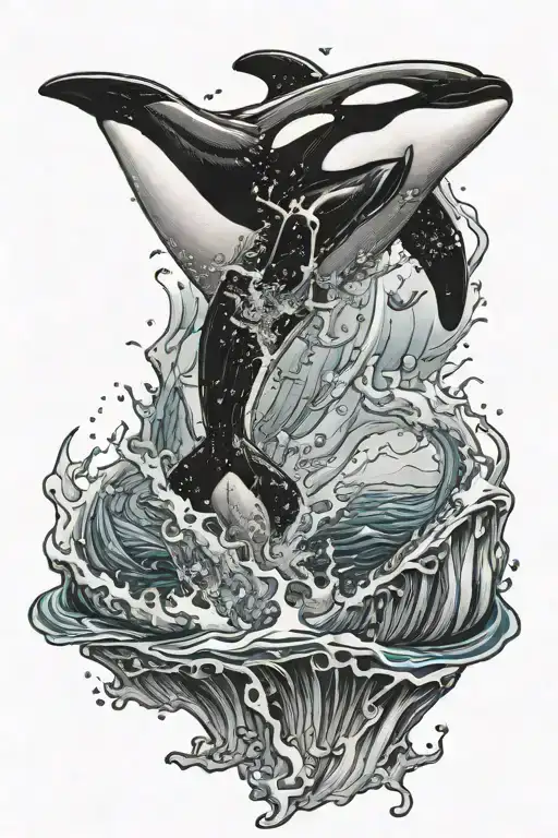 Orca breaching ocean surface tattoo design idea