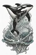 Orca breaching ocean surface tattoo design idea