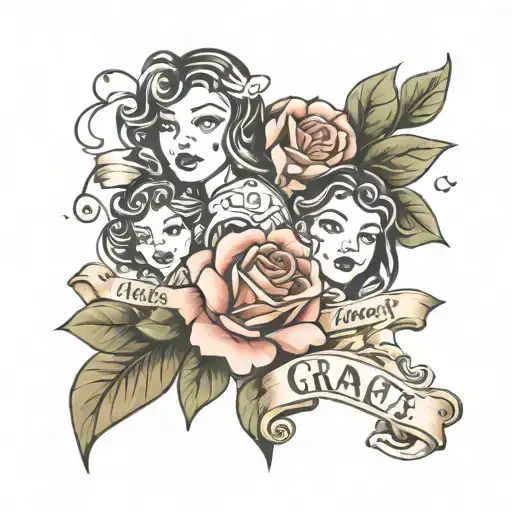 family tattoo wife and 2 kids names Grace and Julian  tattoo design idea