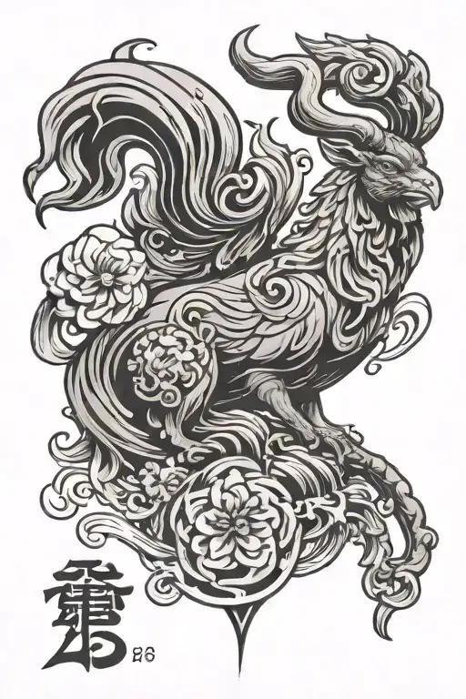 taurus zodiac sign with water element and year of the rooster tattoo design idea