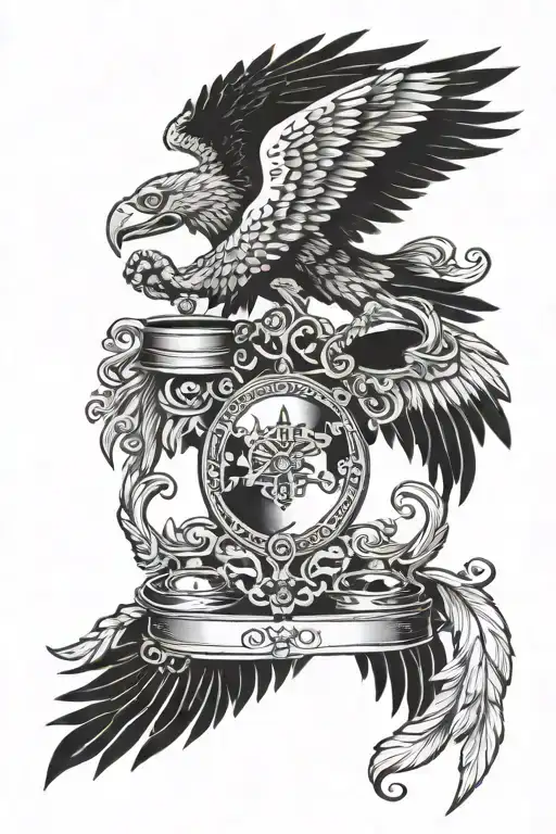 cam drum and double headed eagle combination black and white tattoo design idea