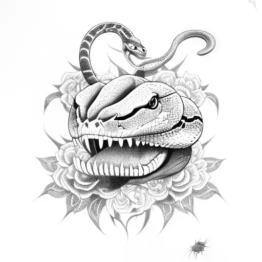 snake fangs dark feminine lots of flowers Mandelas tattoo design idea