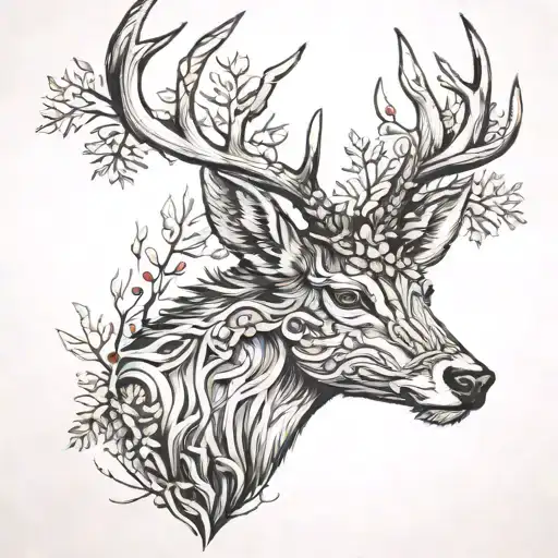 deer head with trees tattoo design idea