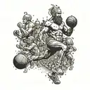 An intense sports party scene with a god-like figure leading the celebration tattoo design idea