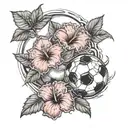 hibiscus flowers with a soccer ball surrounded tattoo design idea