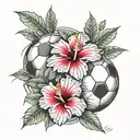 hibiscus flowers with a soccer ball surrounded tattoo design idea