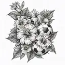 hibiscus flowers with a soccer ball surrounded tattoo design idea