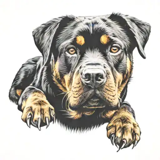 memorial tattoo of my dog (rottweiler breed) that passed away, not a face tattoo but his paws  tattoo design idea
