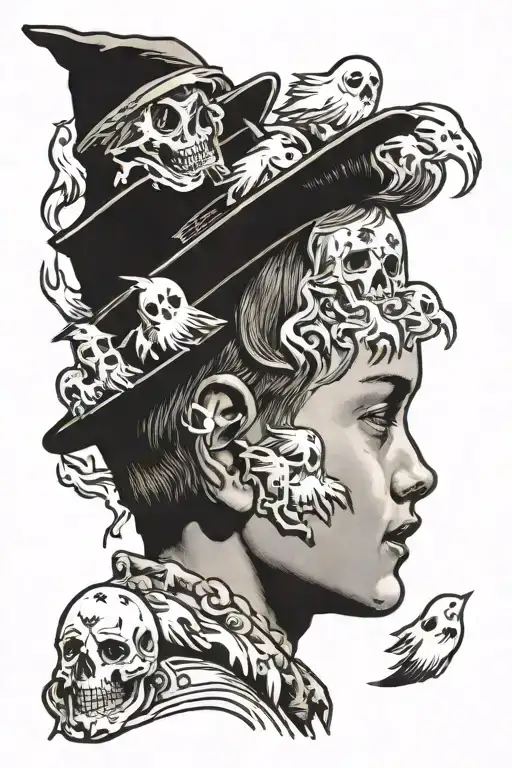 boy looking at ghosts tattoo design idea