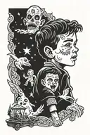 boy looking at ghosts tattoo design idea