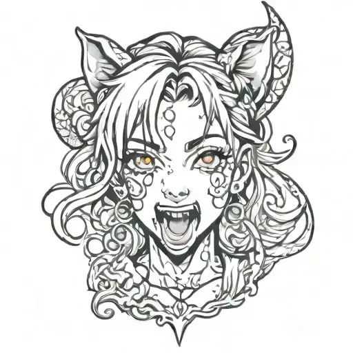 girl ahegao face with tongue tattoo design idea
