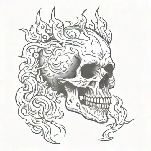 a skull with flames tattoo design idea