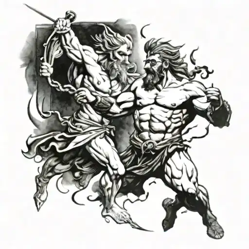 realism tatoto zeus killing titans with thunder bolt  tattoo design idea