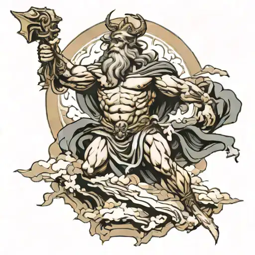realism zeus killing titans with thunder tattoo design idea
