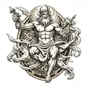 realism zeus killing titans with thunder tattoo design idea