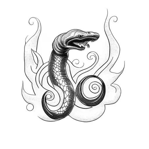 A dotwork tattoo of a black snake intertwined with the Dodge Viper logo, creating a unique and intricate design tattoo design idea