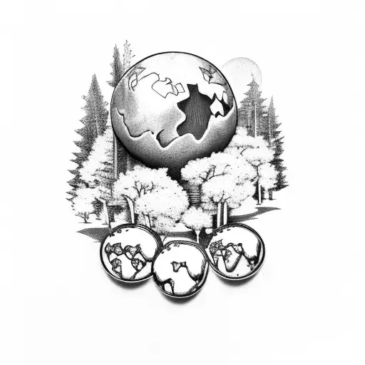 Forest, Bear, Buttons, Globe - show the world and universe tattoo design idea