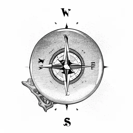 Compass to home, ski tracks on mountain, Forest, Acer tree, Bear, Buttons, Globe - show the world and universe tattoo design idea