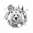 Forest, Bear, Buttons, Globe - show the world and universe tattoo design idea