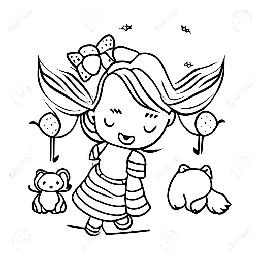 little cute girl with stuffed toy in hand tattoo design idea