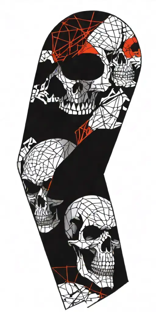 black and red skull surrounded by thick chaotic lines  tattoo design idea