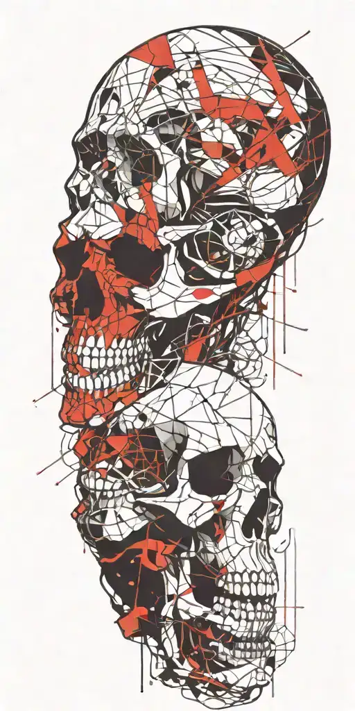 black and red skull surrounded by thick chaotic lines  tattoo design idea