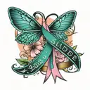 suicide prevention ribbon, pink heart, blue dragonflies and the name Jade tattoo design idea