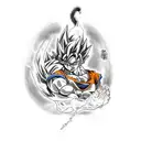 A fusion of a dragon ball z character with traditional Japanese elements tattoo design idea