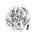 A fusion of a dragon ball z character with traditional Japanese elements tattoo design idea