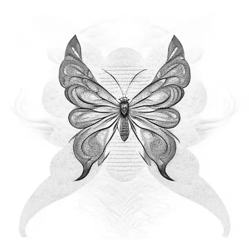 A minimalist design of a butterfly with intricate patterns and textures, symbolizing the metamorphosis of depression into strength and freedom, with the quote 'the storm won't last forever' tattoo design idea